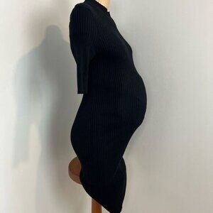 Rose Maternite Medium Maternity Pregnancy Stretch Black Midi Dress Ribbed